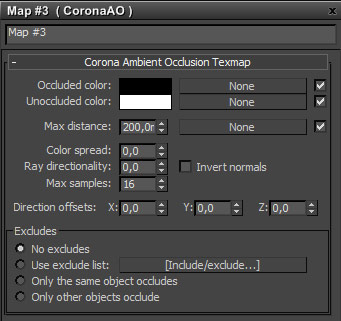 Настройки карты Corona-Ambient Occlusion Texmap