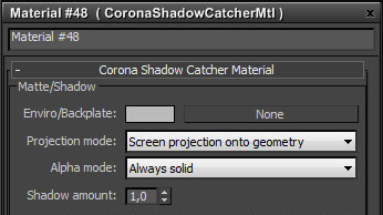CoronaShadowCatcherMtl значение Shadow Amount